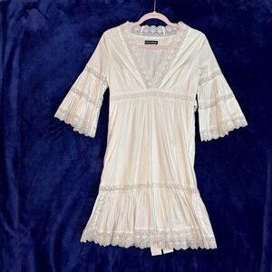 Flavio Castellani Italian White Lace Long Sleeve Dress US size 2 Italy Size 38